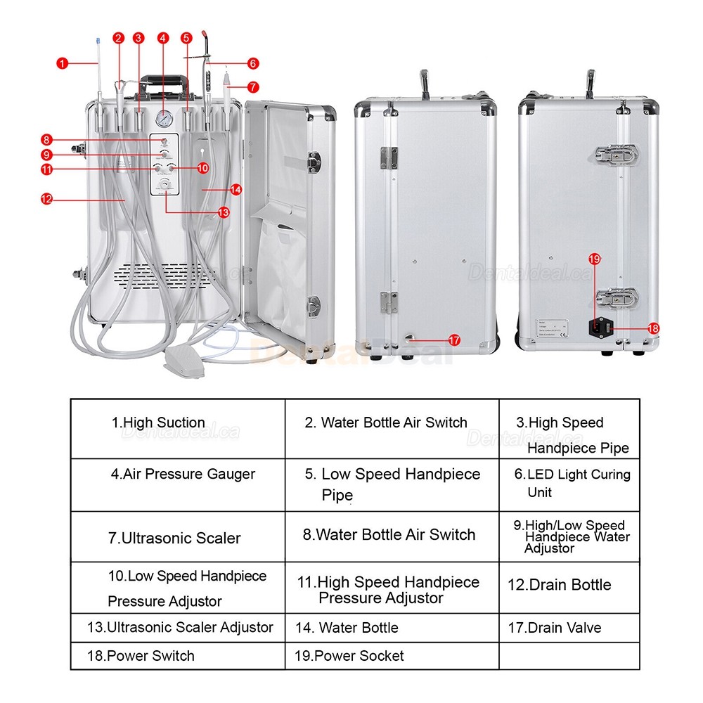 G13-B Portable Dental Unit with Air Compressor+ Curing Light +Scaler Handpiece 2/4H